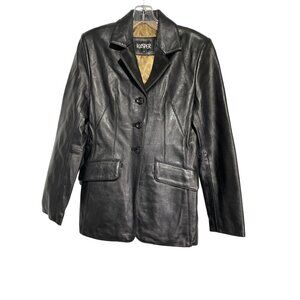 Kasper Men's Leather Jacket Blazer Lined Black Size Small